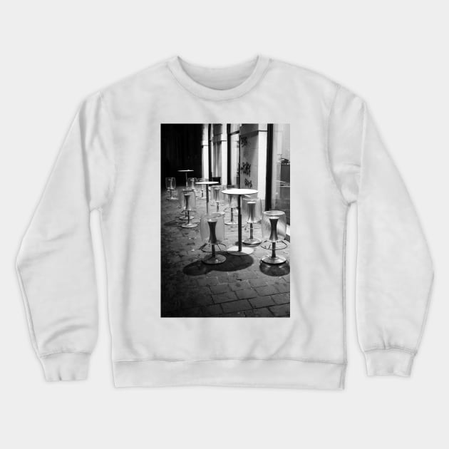 Pavia. Cafe at Night. Black and White. 2010 Crewneck Sweatshirt by IgorPozdnyakov